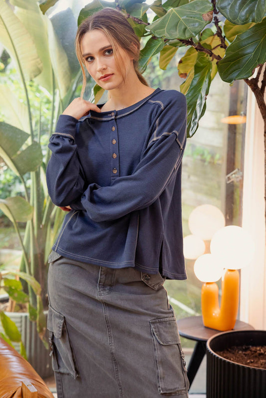 Cora Long Sleeve Henley Knit Top
