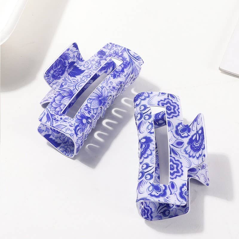 VINTAGE PORCELAIN STYLE RECTANGLE HAIR CLAW CLIPS