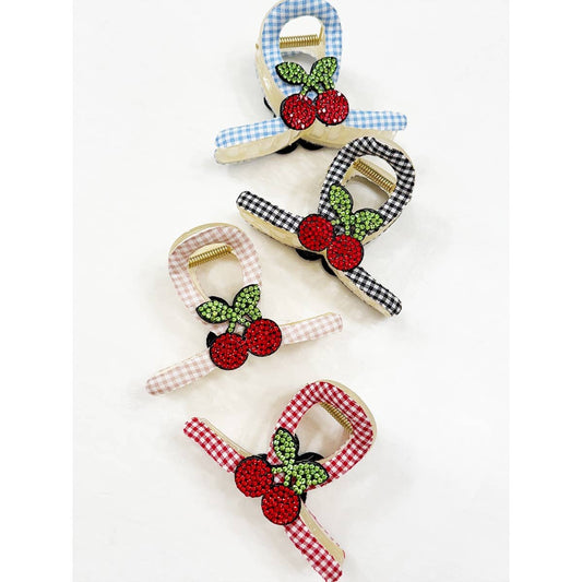 Cherry Patch on Gingham Fabric Hair Claw