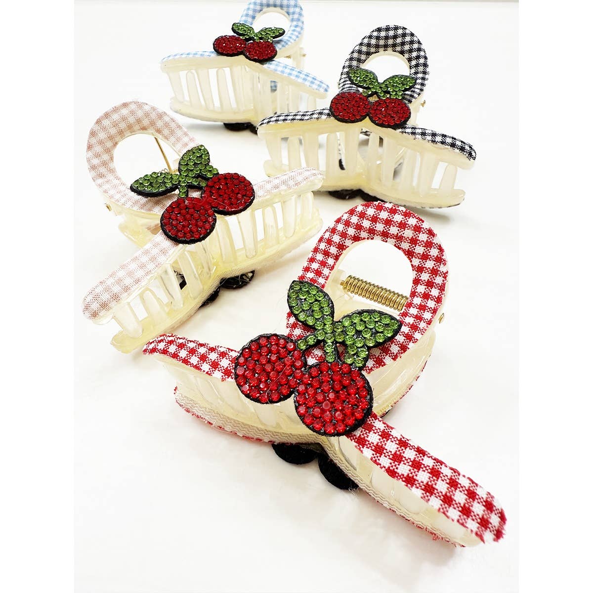 Cherry Patch on Gingham Fabric Hair Claw