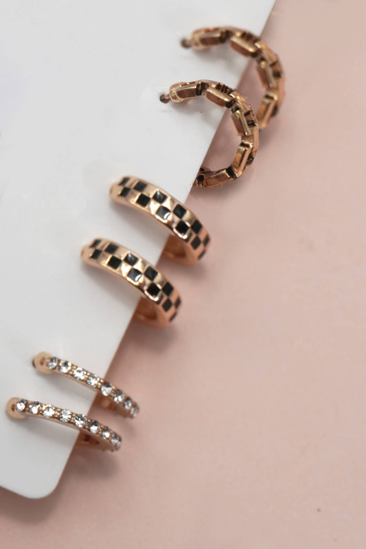 BAGUETTE STONE DOUBLE HOOP HUGGIE TRIO EARRINGS