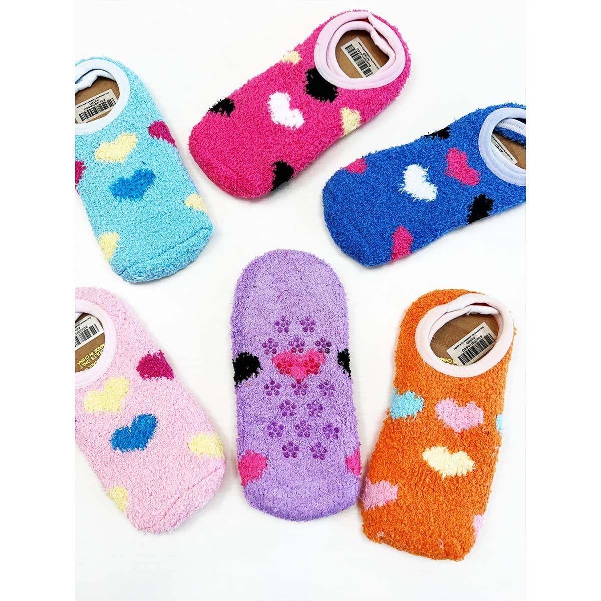 Heart Printed Soft Fuzzy Winter Slip On Socks