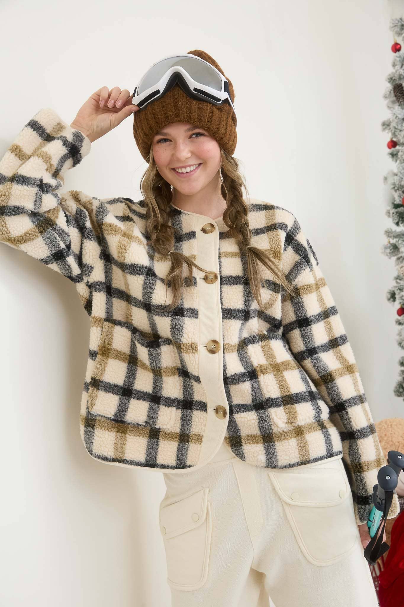 CASSIE PLAID BUTTON DOWN TEDDY JACKET