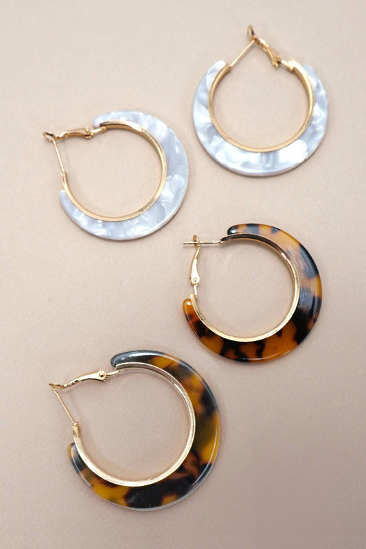 Tortoise Shell Hoop Earrings Set