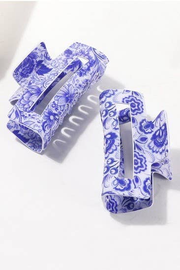 VINTAGE PORCELAIN STYLE RECTANGLE HAIR CLAW CLIPS