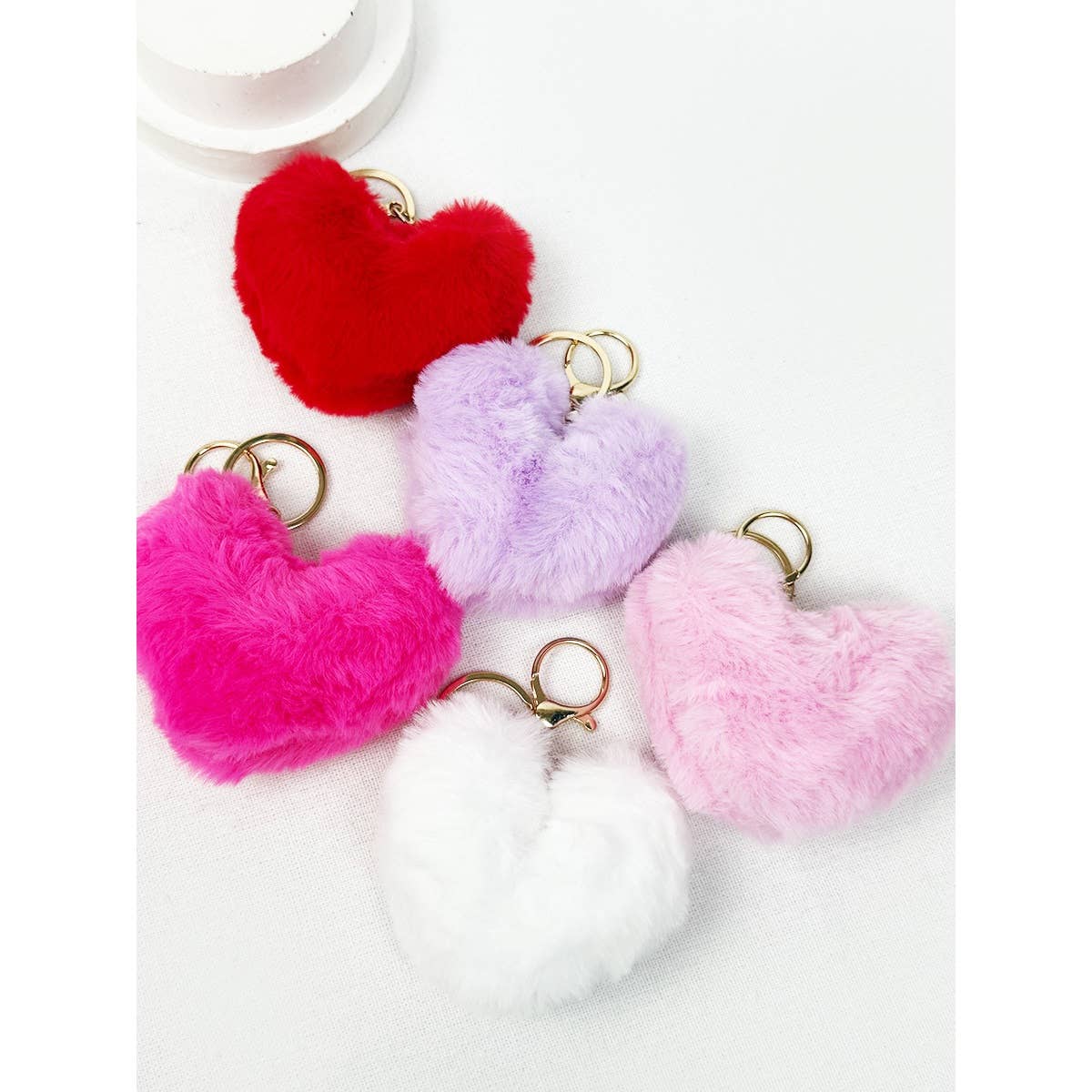 Heart Shape Faux Fur Pom Pom Keychain
