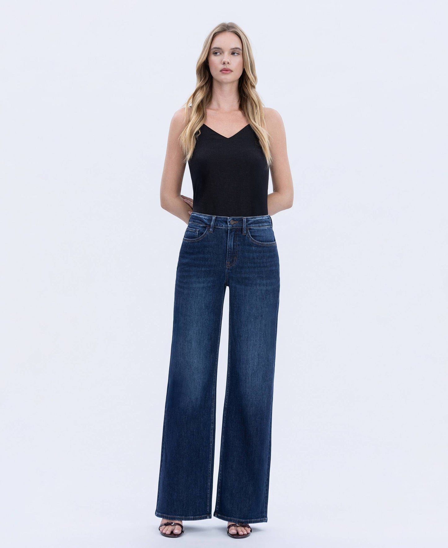 SUPER HIGH RISE FULL LENGTH DARK WASH WIDE JEANS T6937