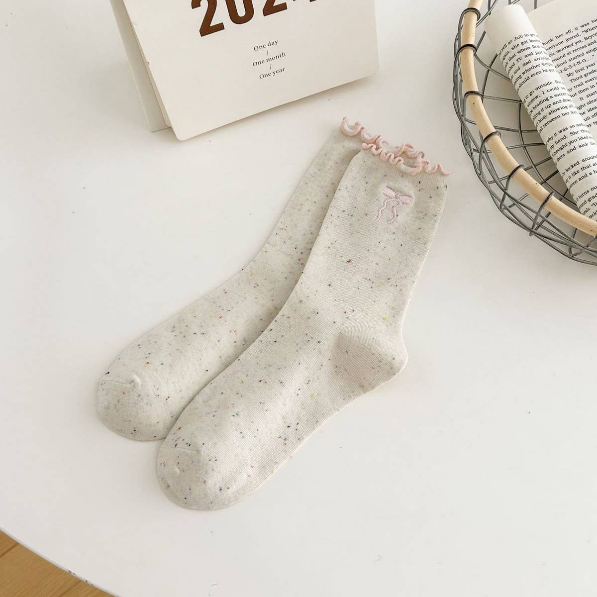 Ruffle Bows Embroidered Socks