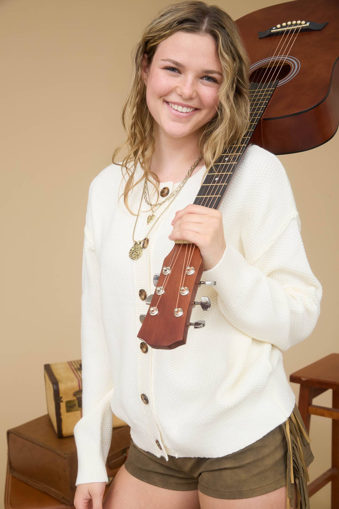 CLOE EXPOSED SEAM BUTTON DOWN KNIT CARDIGAN