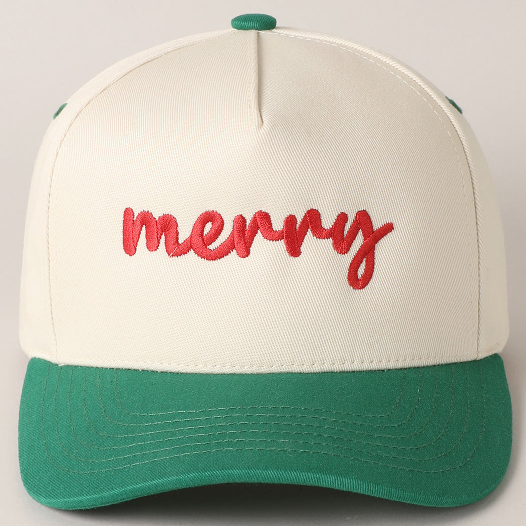 Merry Text Embroidery Canvas Baseball Cap