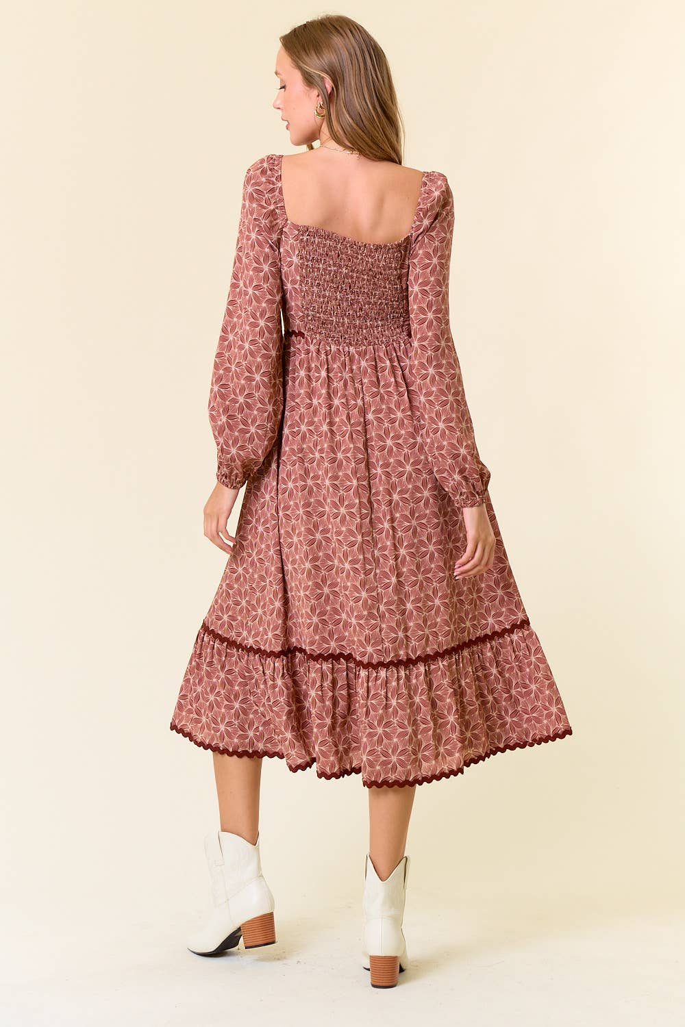 Floral Square Neck Lace Tiered Midi Dress