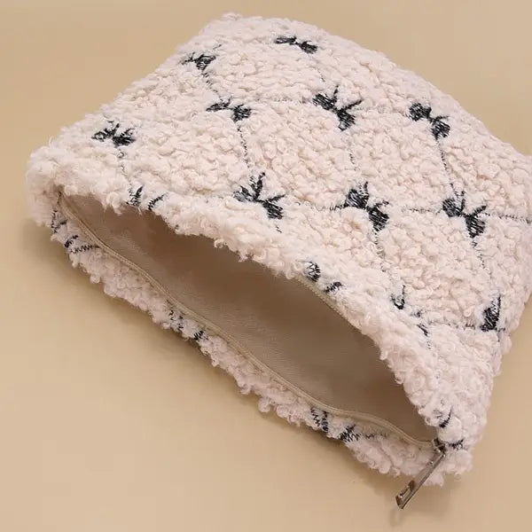 Bow Soft Lamb Wool Cosmetic Bag