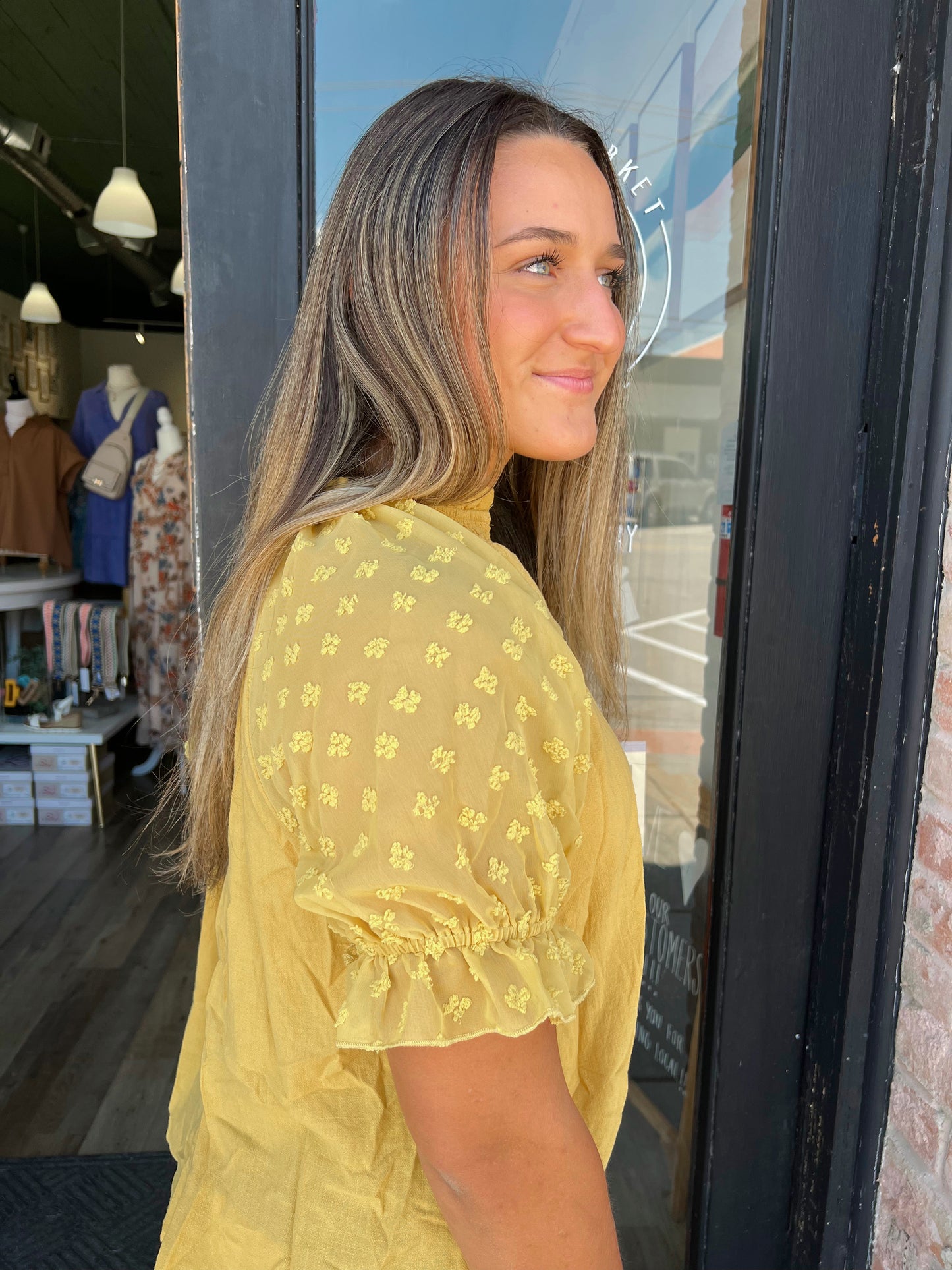 Mikayla Textured Sleeve Blouse in Yellow